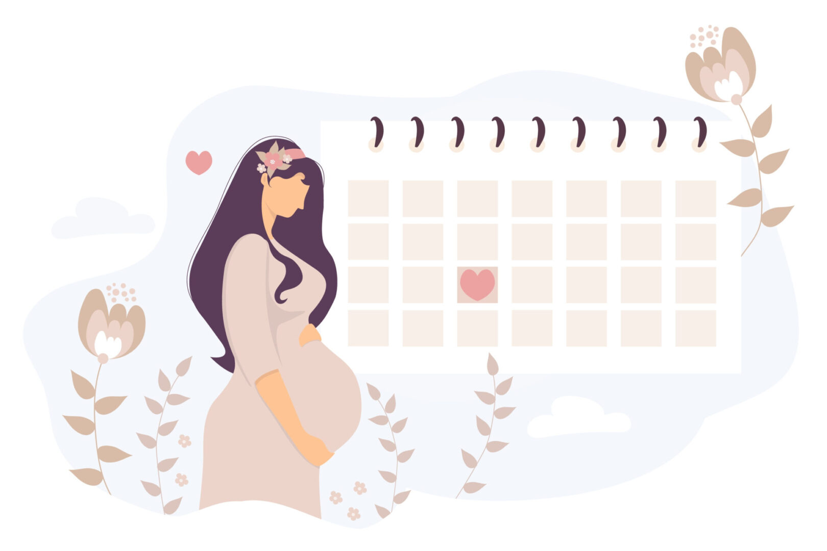 Happy,Pregnant,Girl,Looks,At,The,Calendar.,Cute,Woman,Hugs